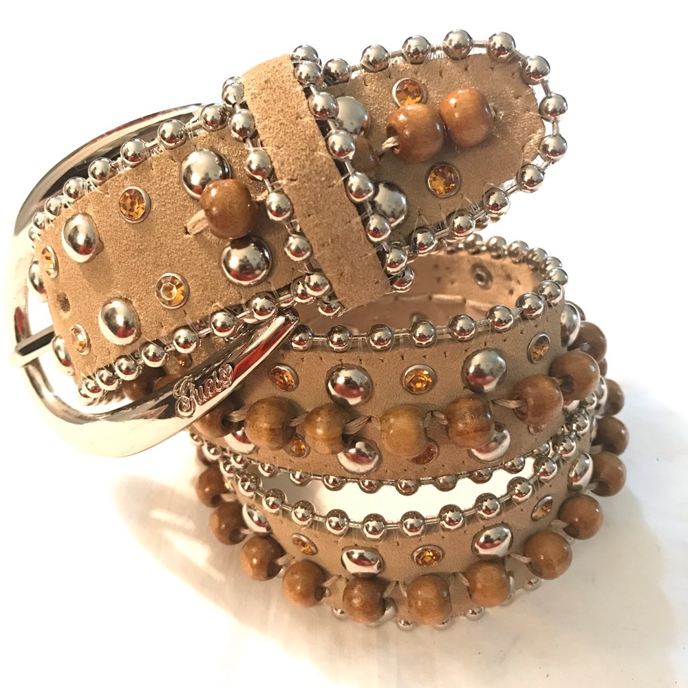GUESS Sz S Tan Studded/ Beaded Belt